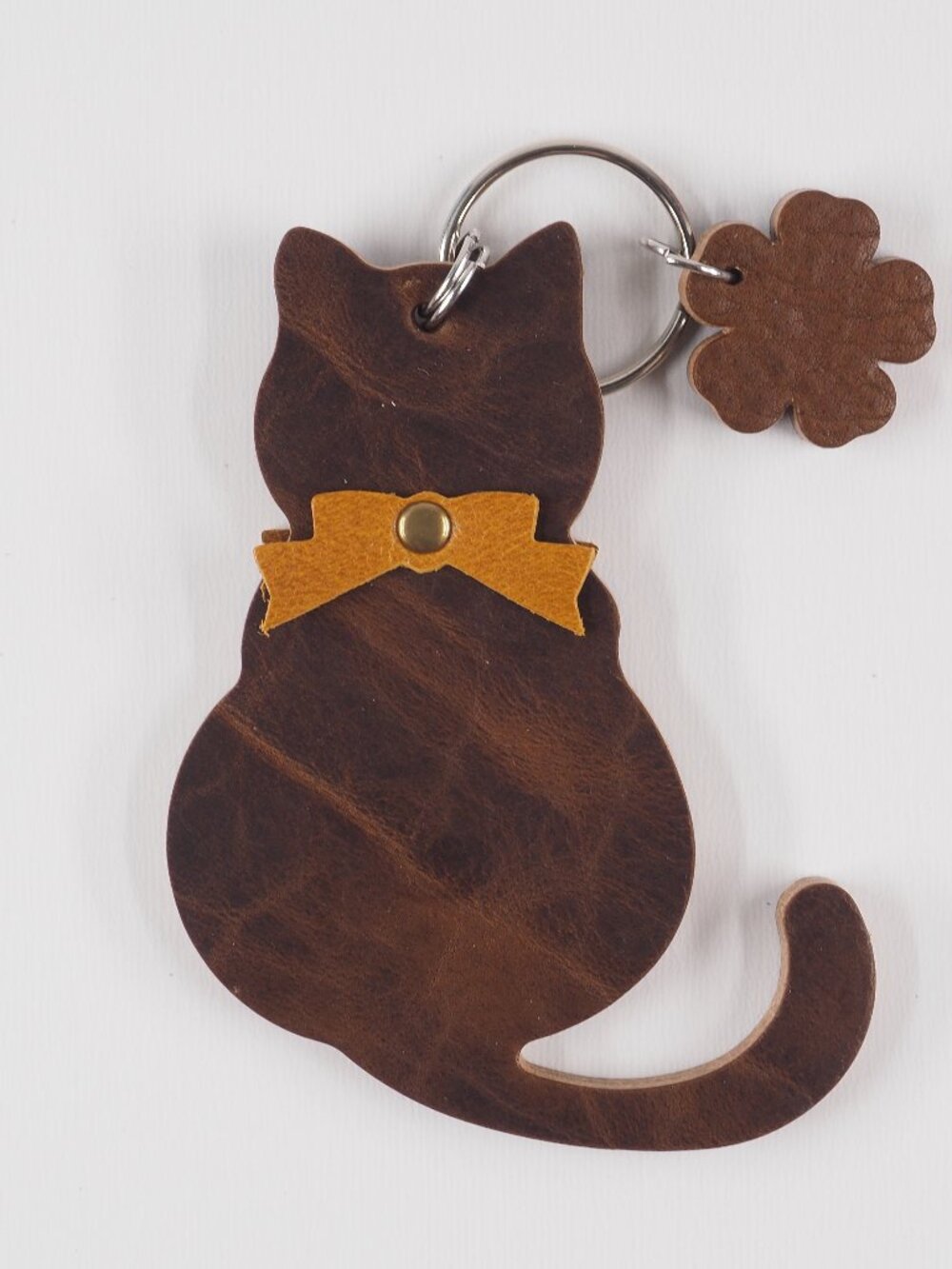 Handmade Cat Kat bow Leather bag charm fob keychain 009